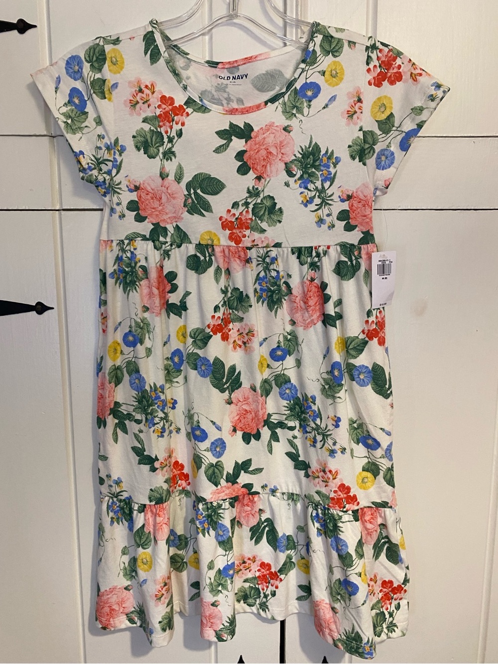 Old Navy White Colorful Floral Print Dress. 100% Cotton. Girls Size 8. NWT.